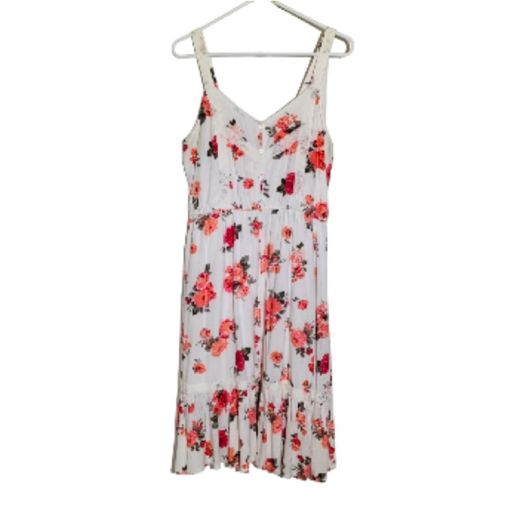 Harlow and Rose Sundress Mid Length Floral Pattern Cinched Waist Lace Detail M
